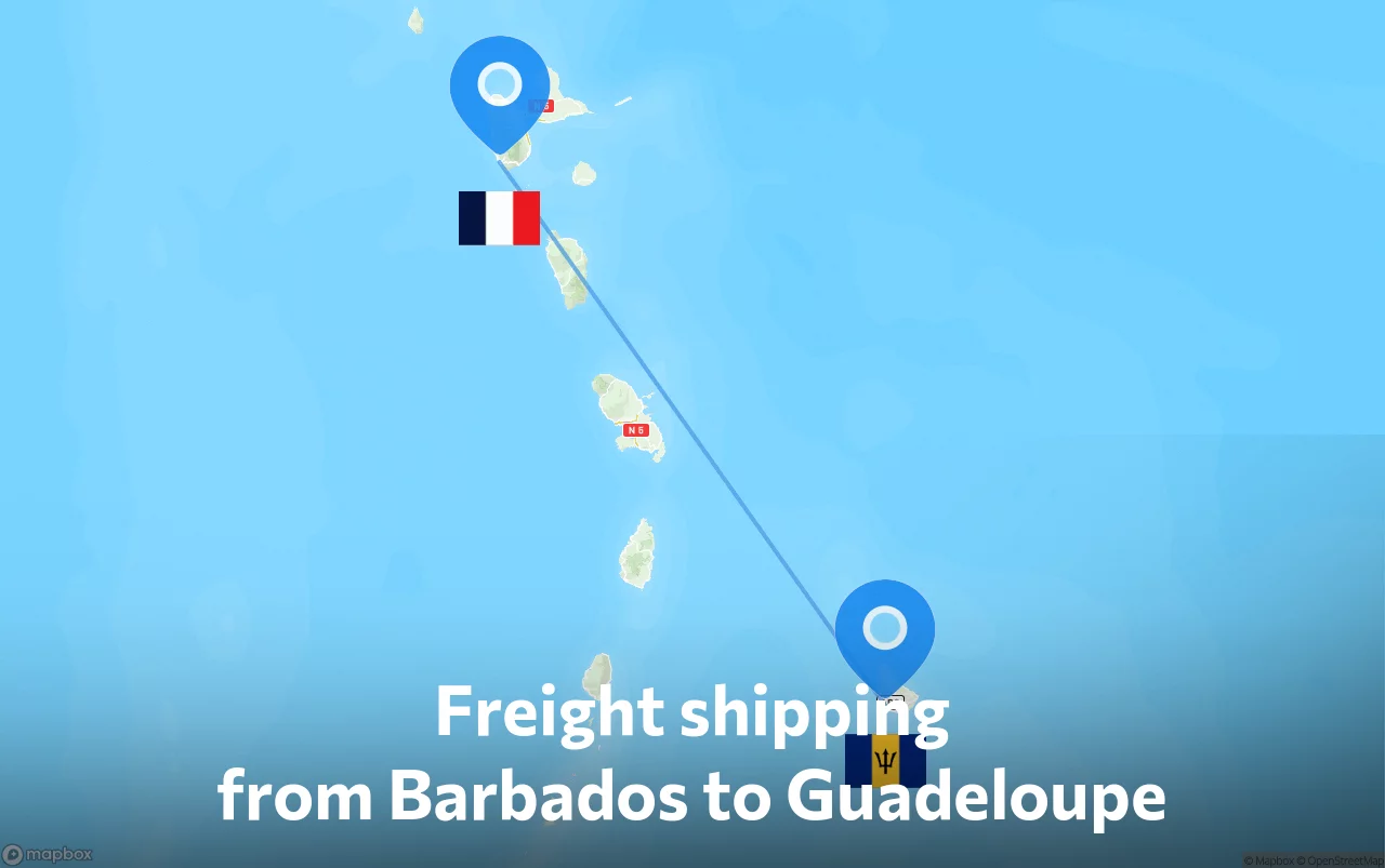 Shipping route from Barbados to Guadeloupe