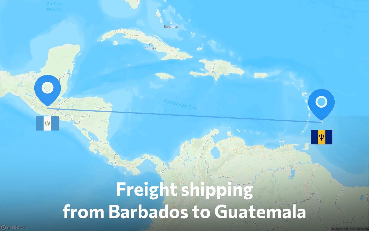 Shipping route from Barbados to Guatemala