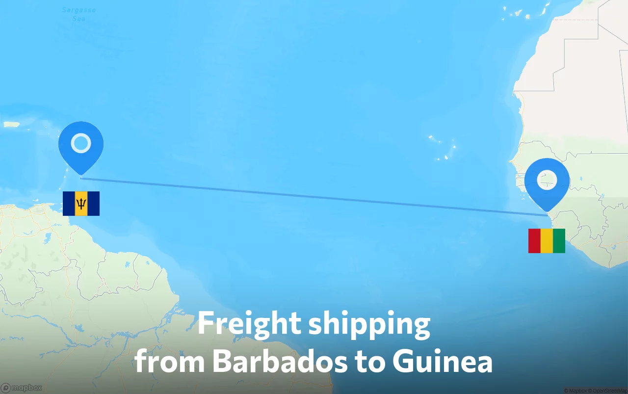 Shipping route from Barbados to Guinea