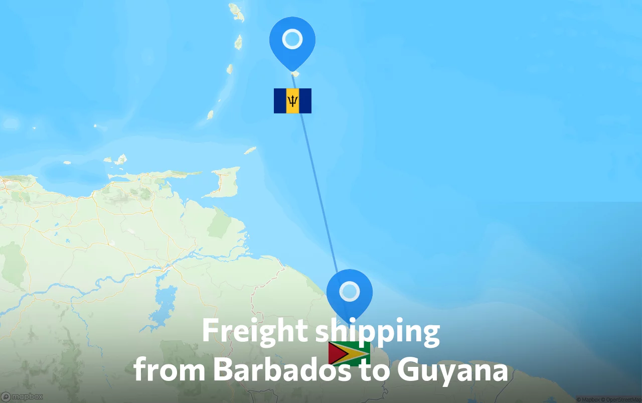 Shipping route from Barbados to Guyana