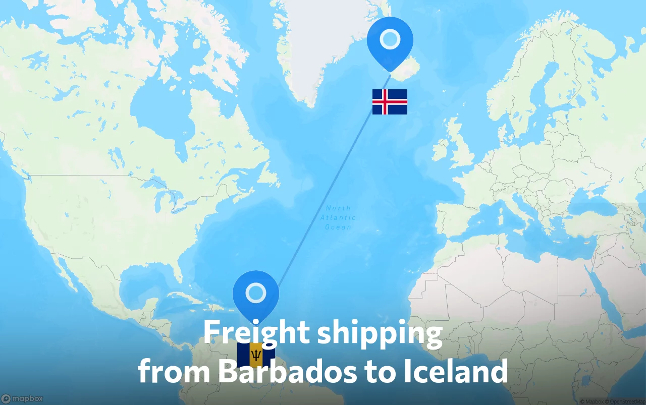 Shipping route from Barbados to Iceland