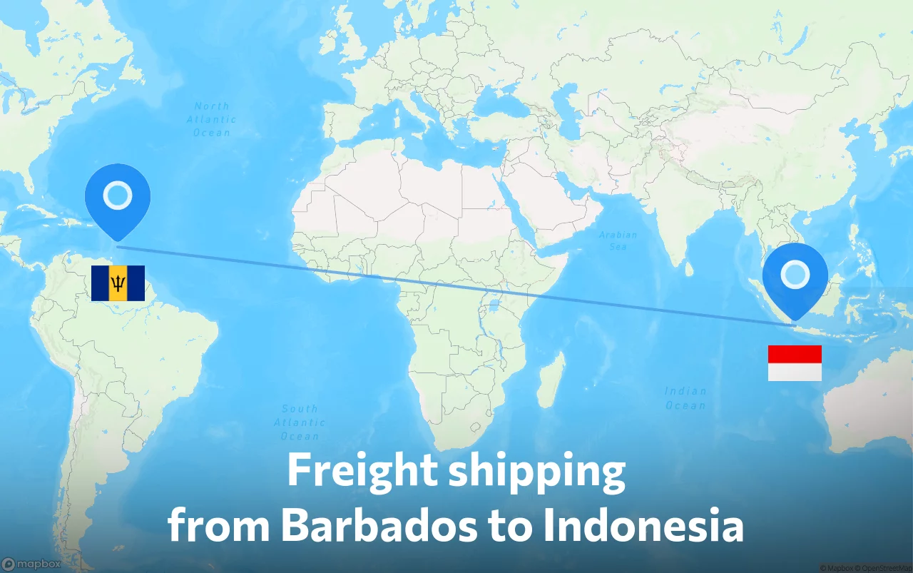 Shipping route from Barbados to Indonesia