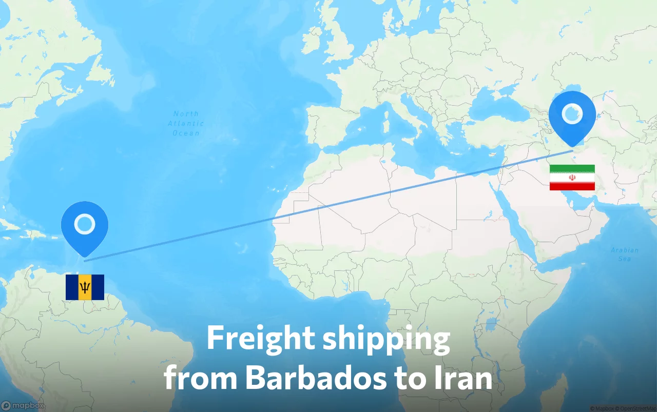 Shipping route from Barbados to Iran