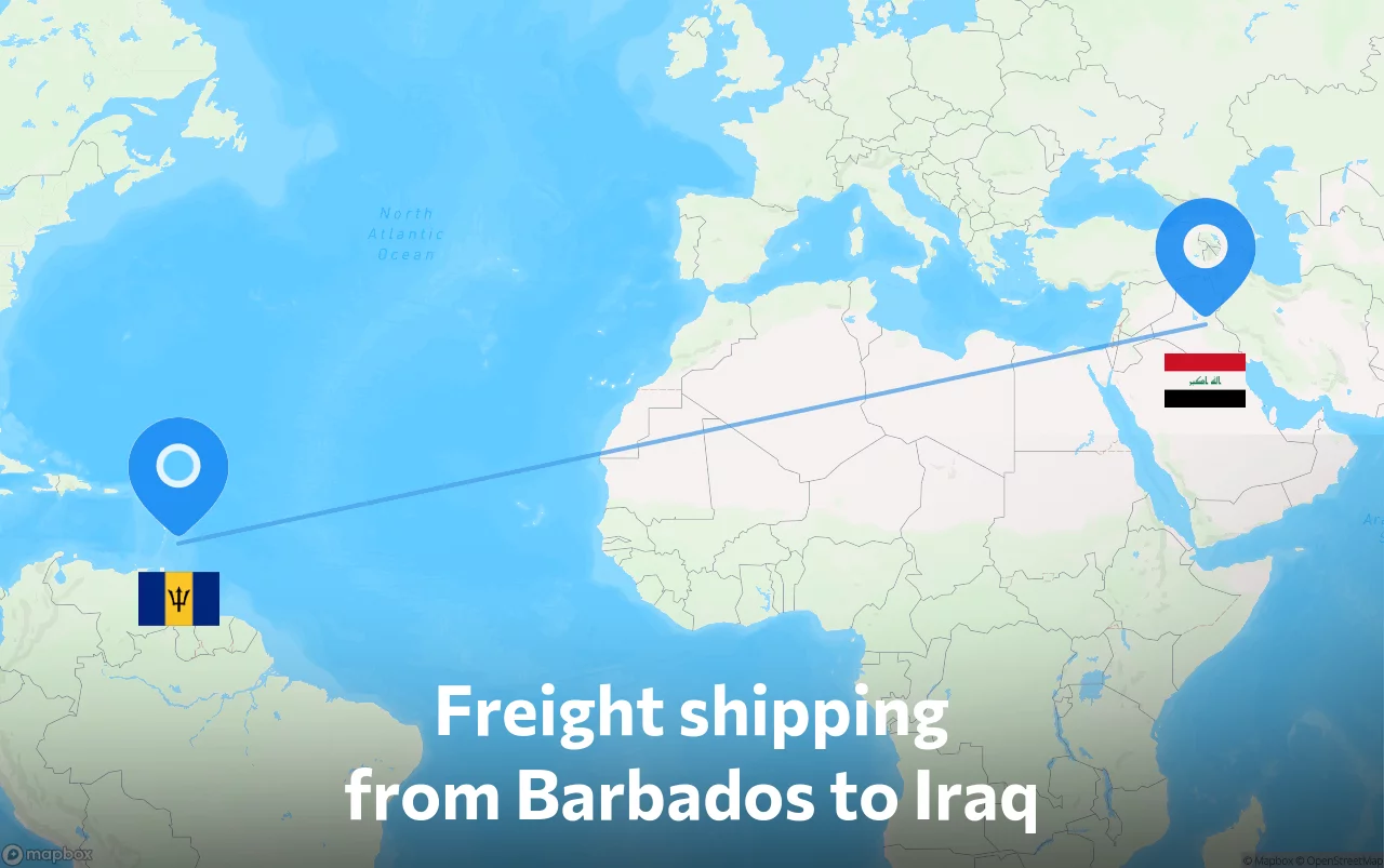 Shipping route from Barbados to Iraq