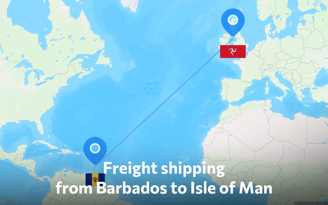 Shipping route from Barbados to Isle of Man