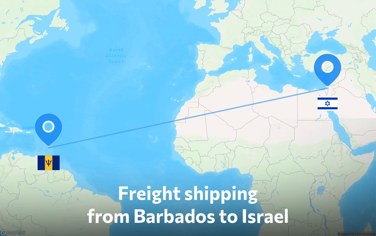Shipping route from Barbados to Israel