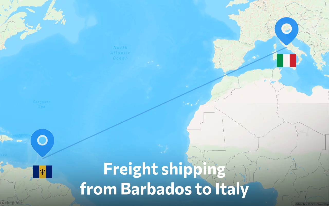 Shipping route from Barbados to Italy