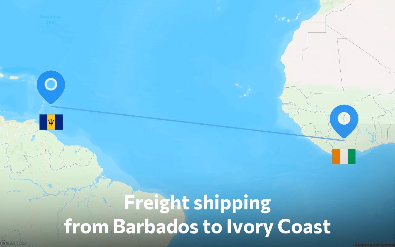 Shipping route from Barbados to Ivory Coast