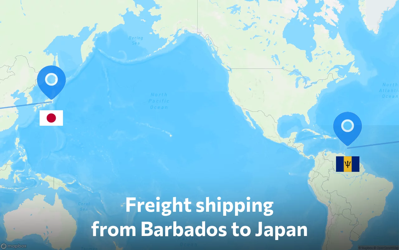 Shipping route from Barbados to Japan