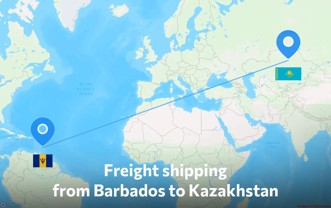 Shipping route from Barbados to Kazakhstan