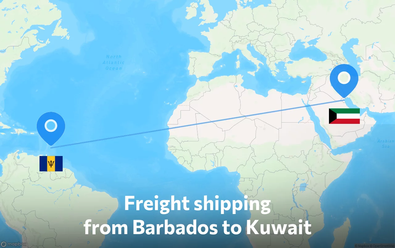 Shipping route from Barbados to Kuwait