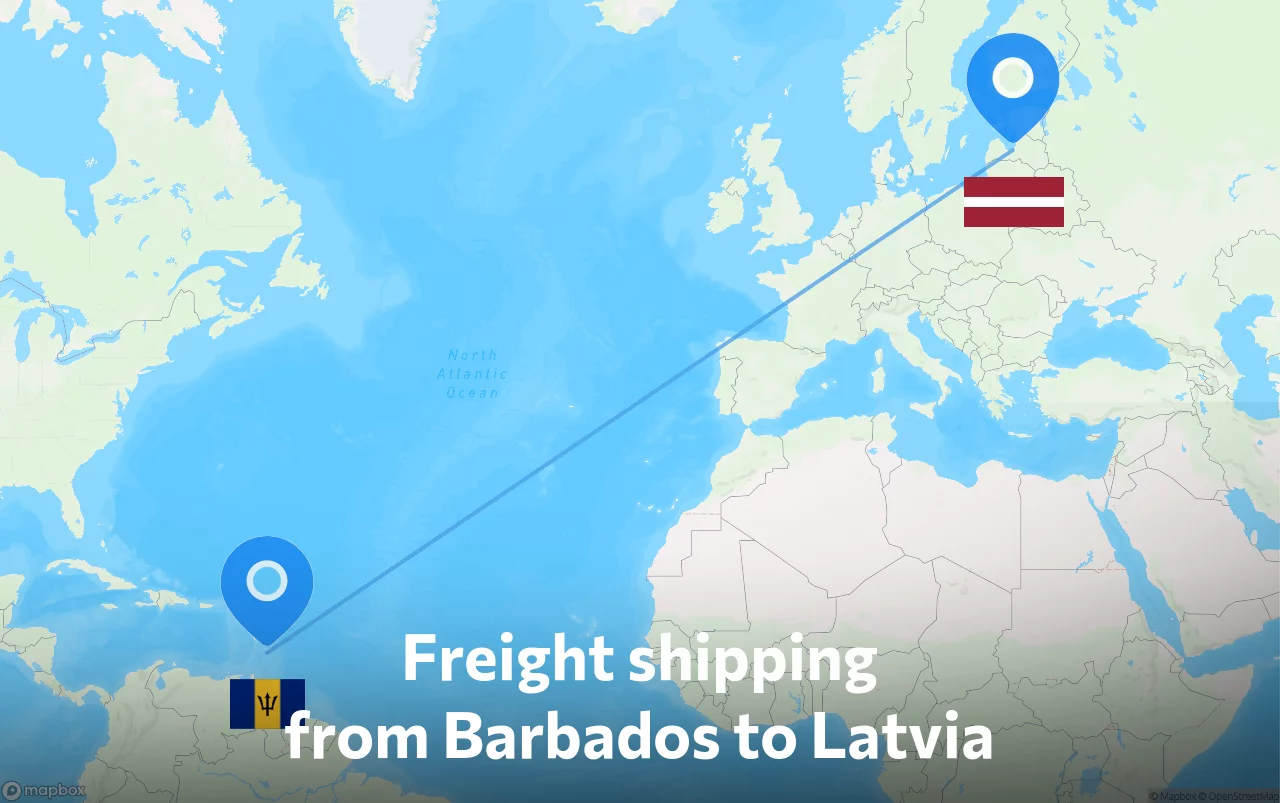 Shipping route from Barbados to Latvia