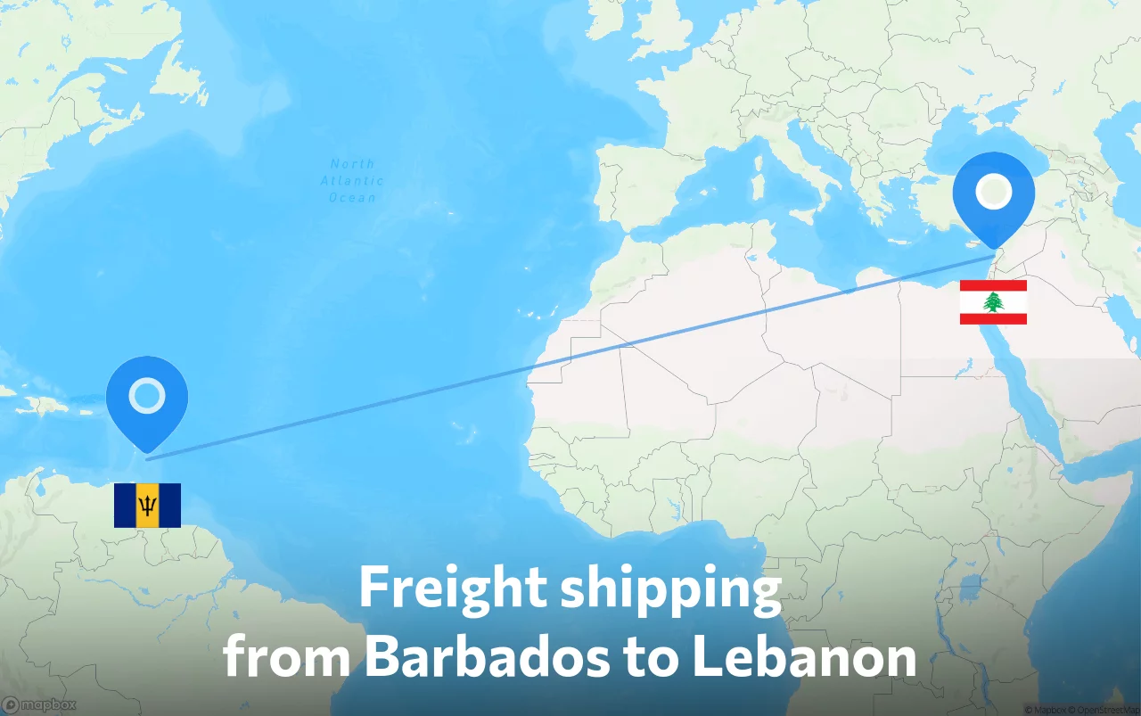 Shipping route from Barbados to Lebanon