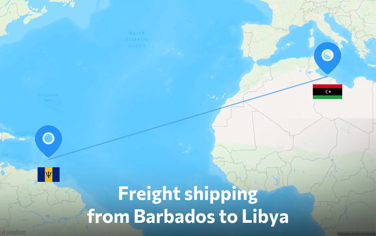 Shipping route from Barbados to Libya
