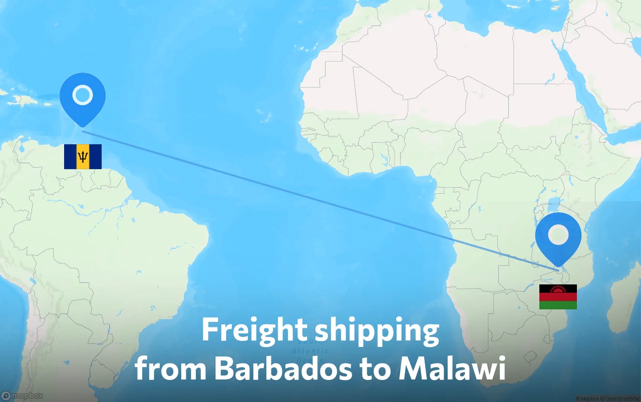 Shipping route from Barbados to Malawi