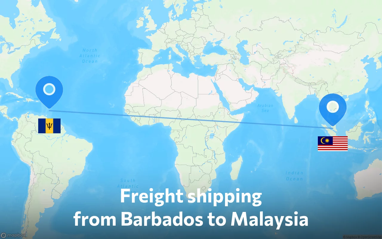 Shipping route from Barbados to Malaysia