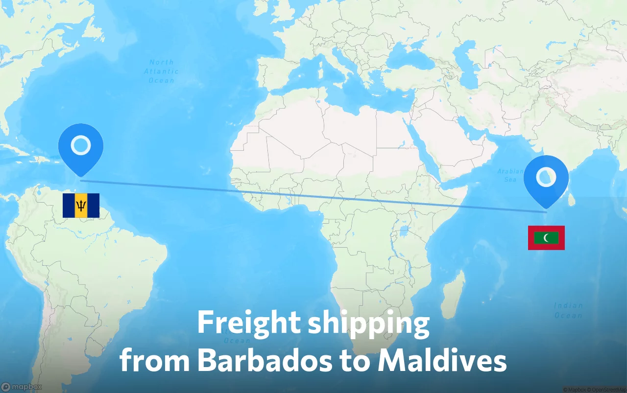 Shipping route from Barbados to Maldives
