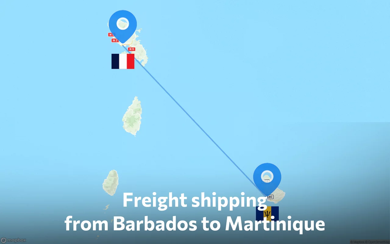 Shipping route from Barbados to Martinique