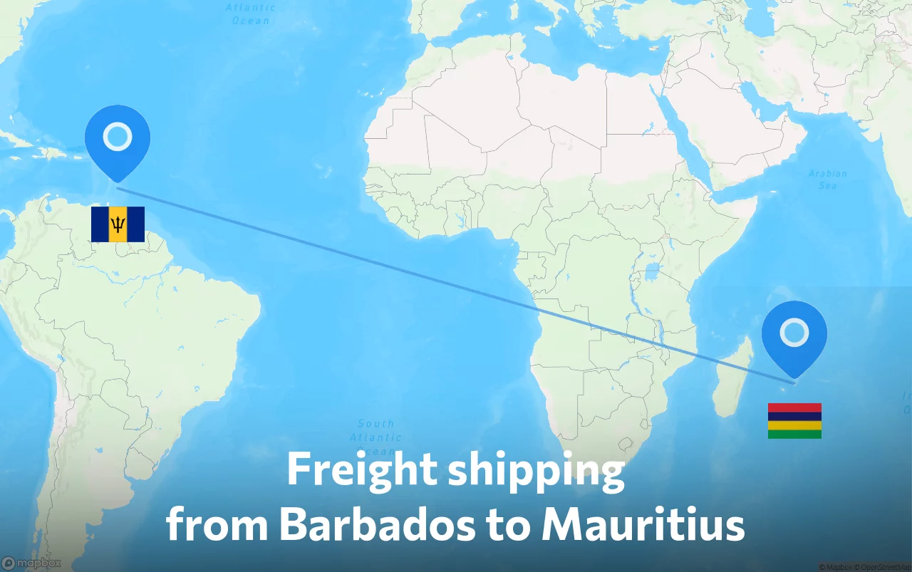 Shipping route from Barbados to Mauritius