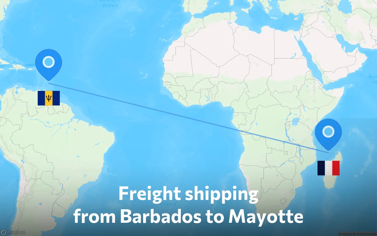 Shipping route from Barbados to Mayotte