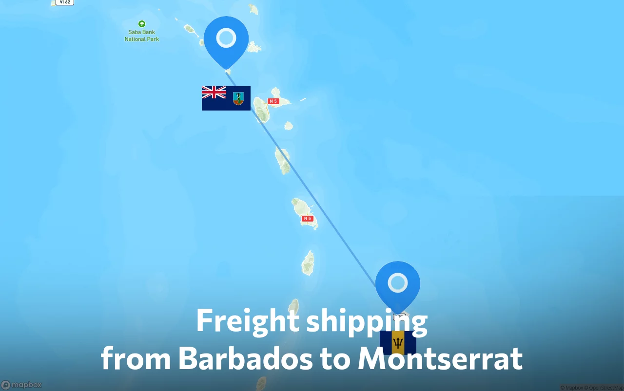Shipping route from Barbados to Montserrat