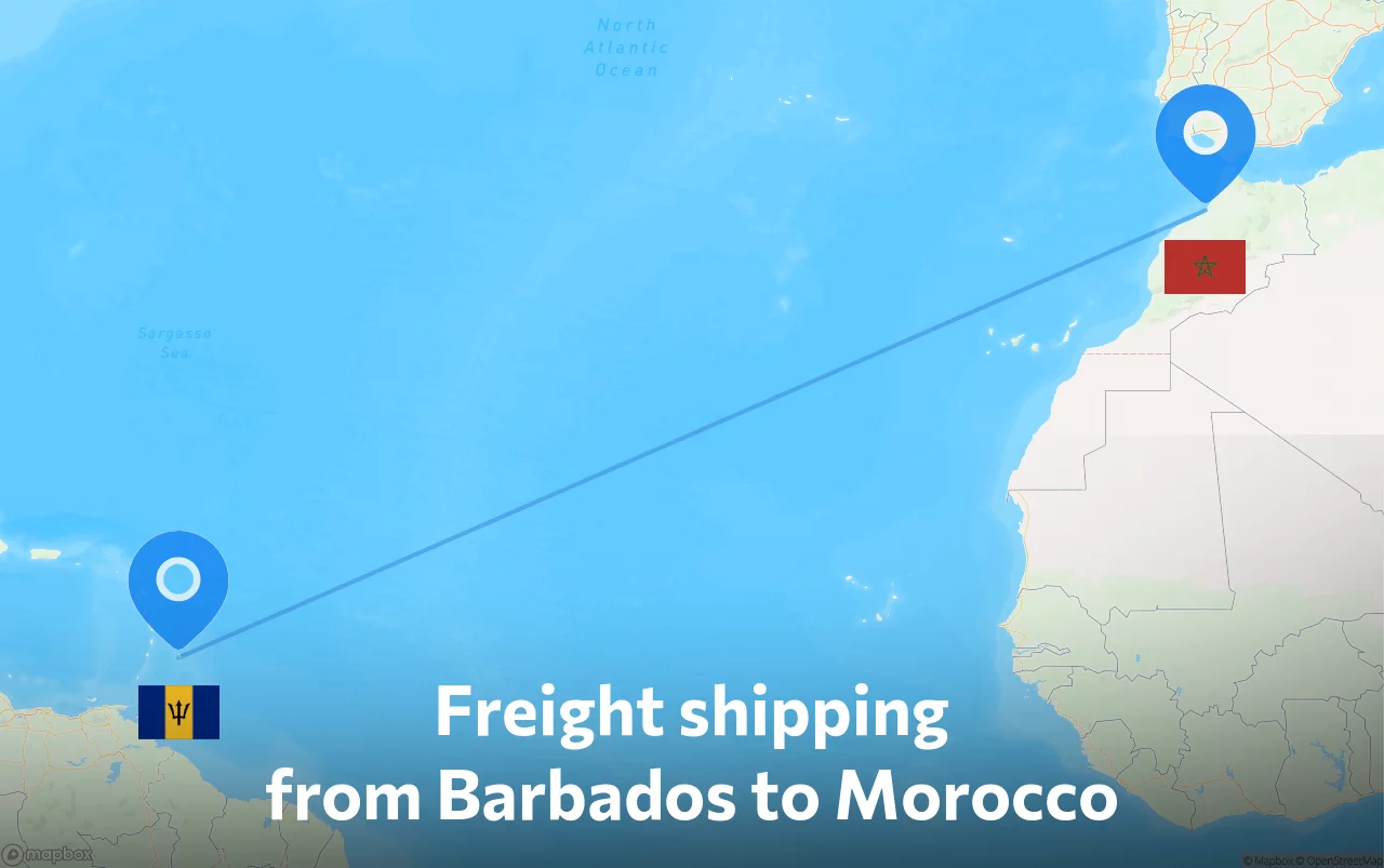 Shipping route from Barbados to Morocco