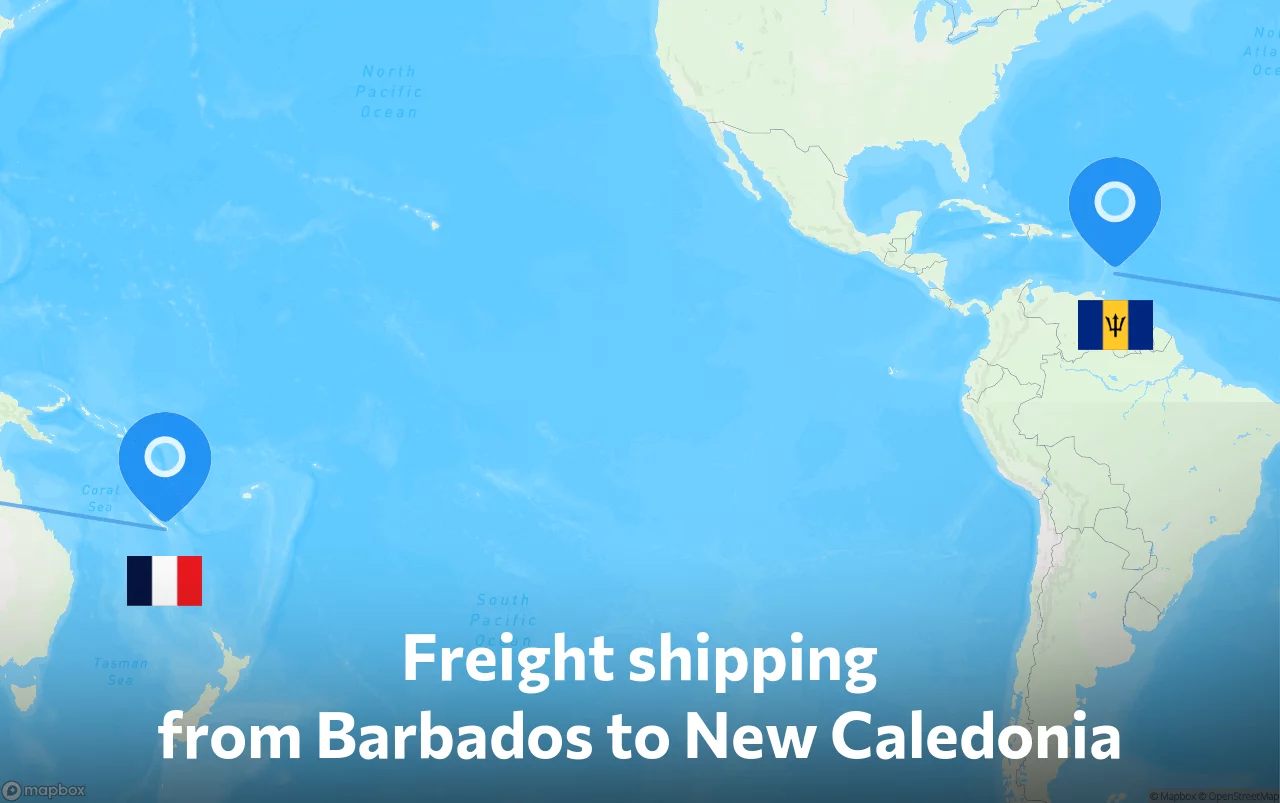 Shipping route from Barbados to New Caledonia