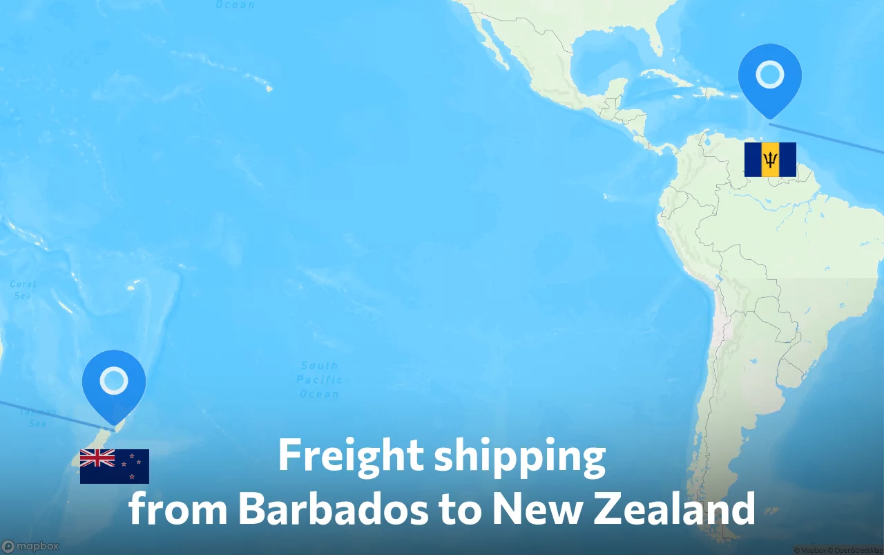 Shipping route from Barbados to New Zealand