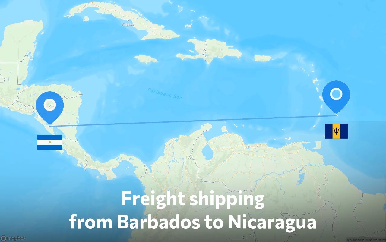 Shipping route from Barbados to Nicaragua