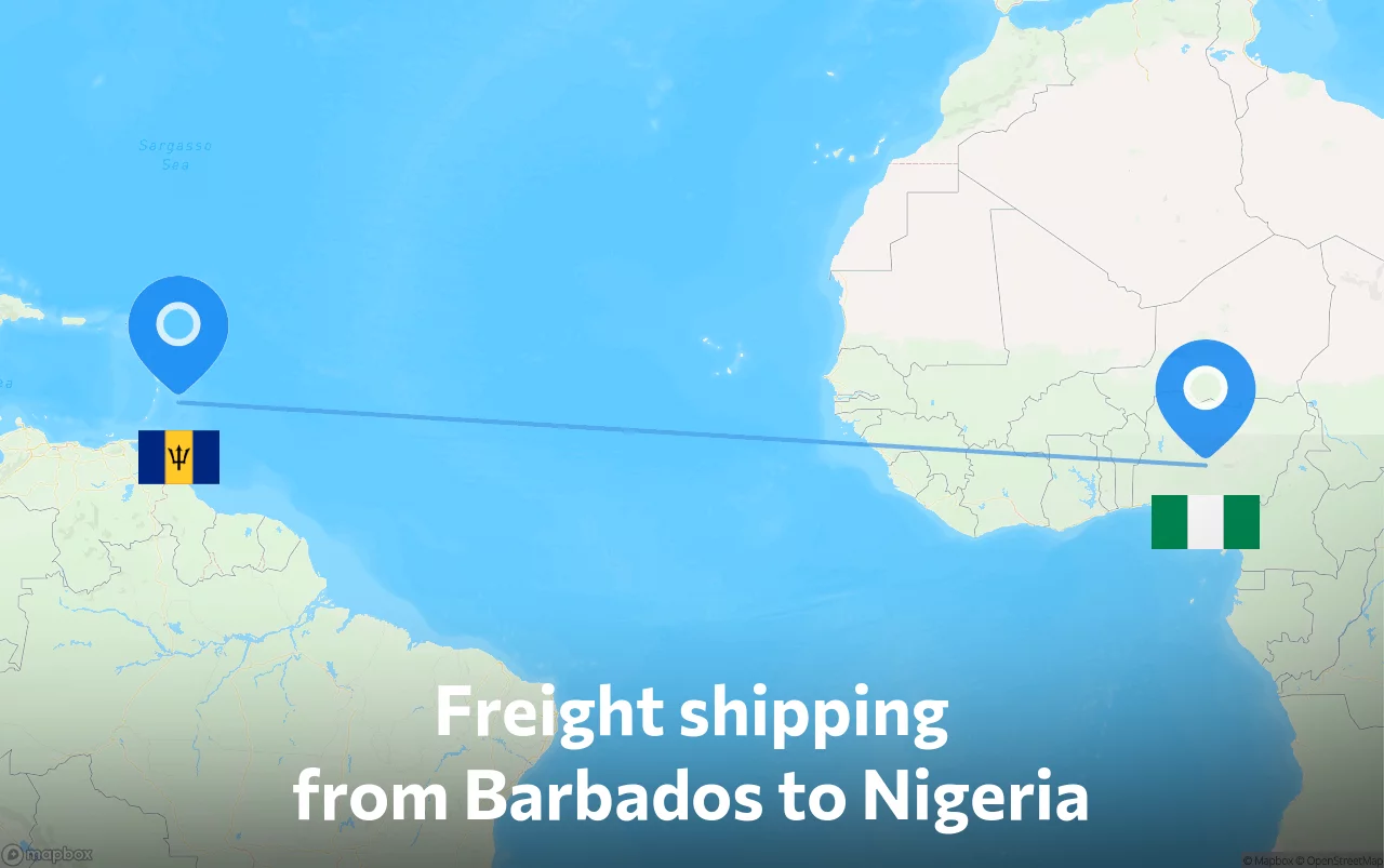 Shipping route from Barbados to Nigeria