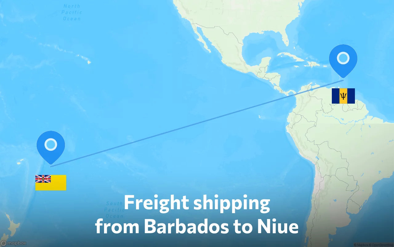 Shipping route from Barbados to Niue