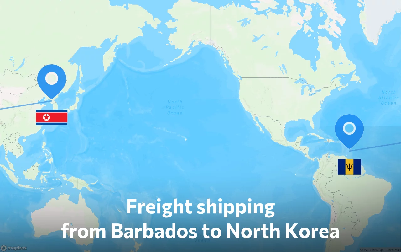 Shipping route from Barbados to North Korea