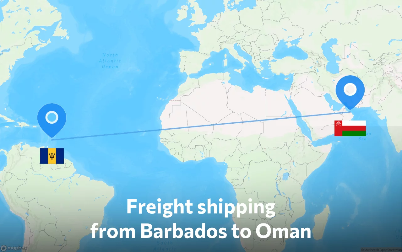 Shipping route from Barbados to Oman