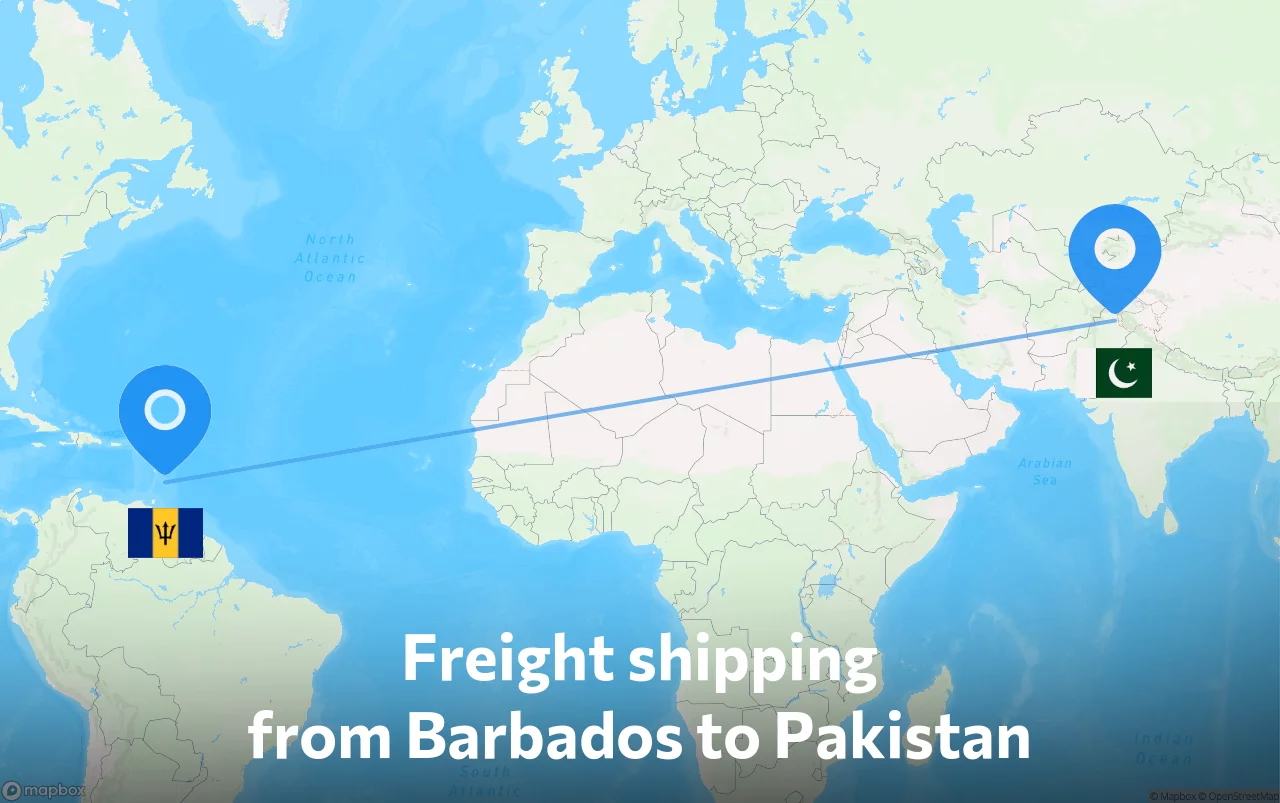 Shipping route from Barbados to Pakistan