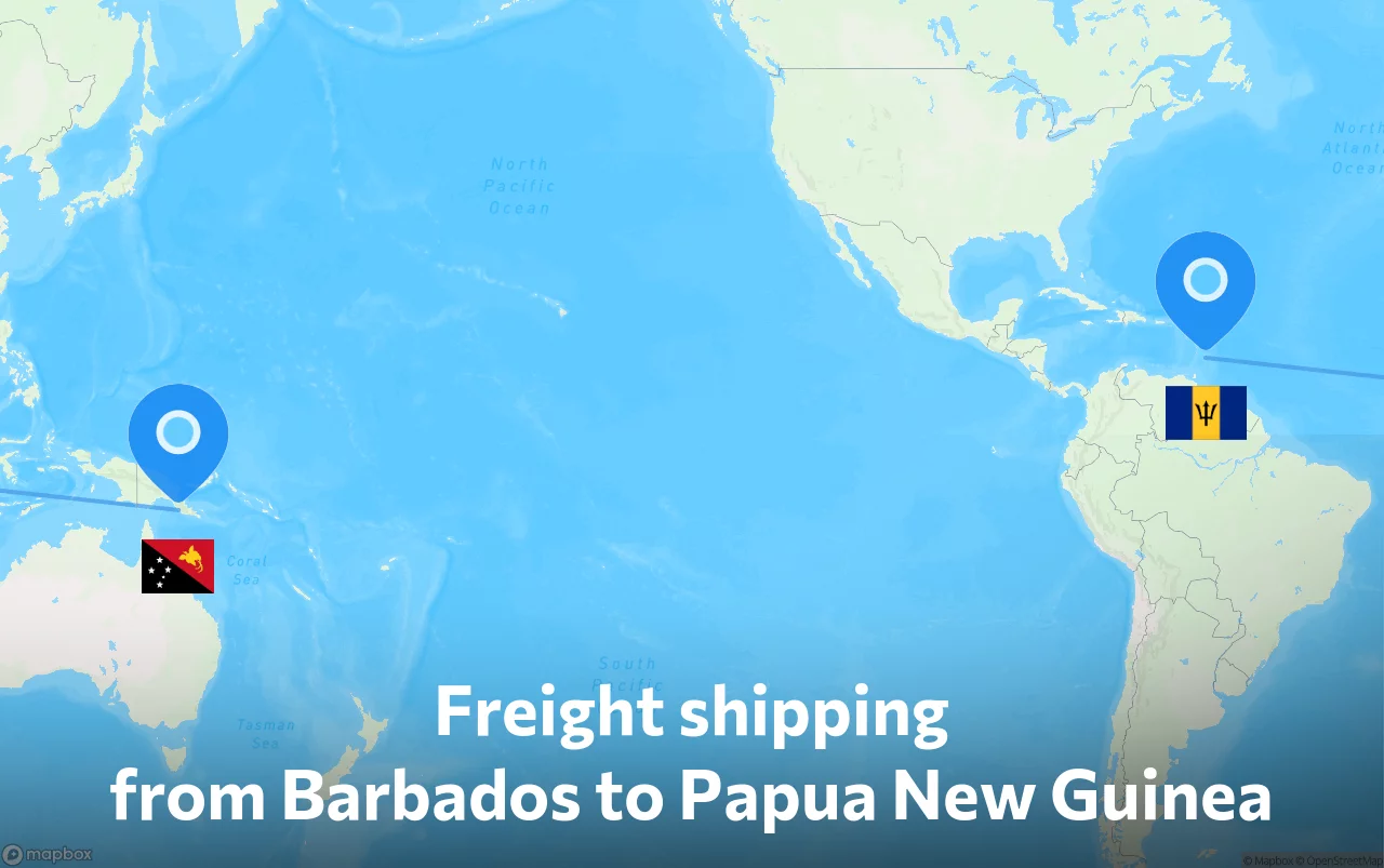 Shipping route from Barbados to Papua New Guinea