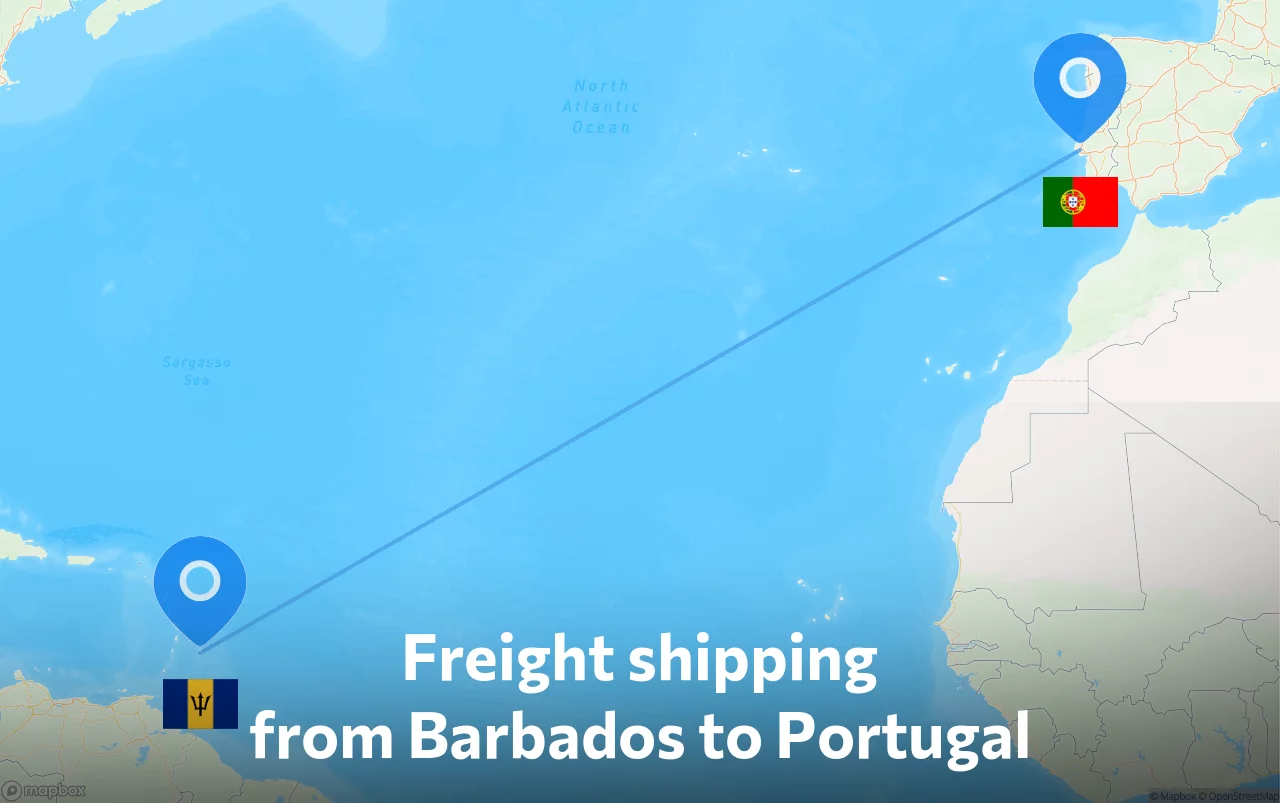 Shipping route from Barbados to Portugal