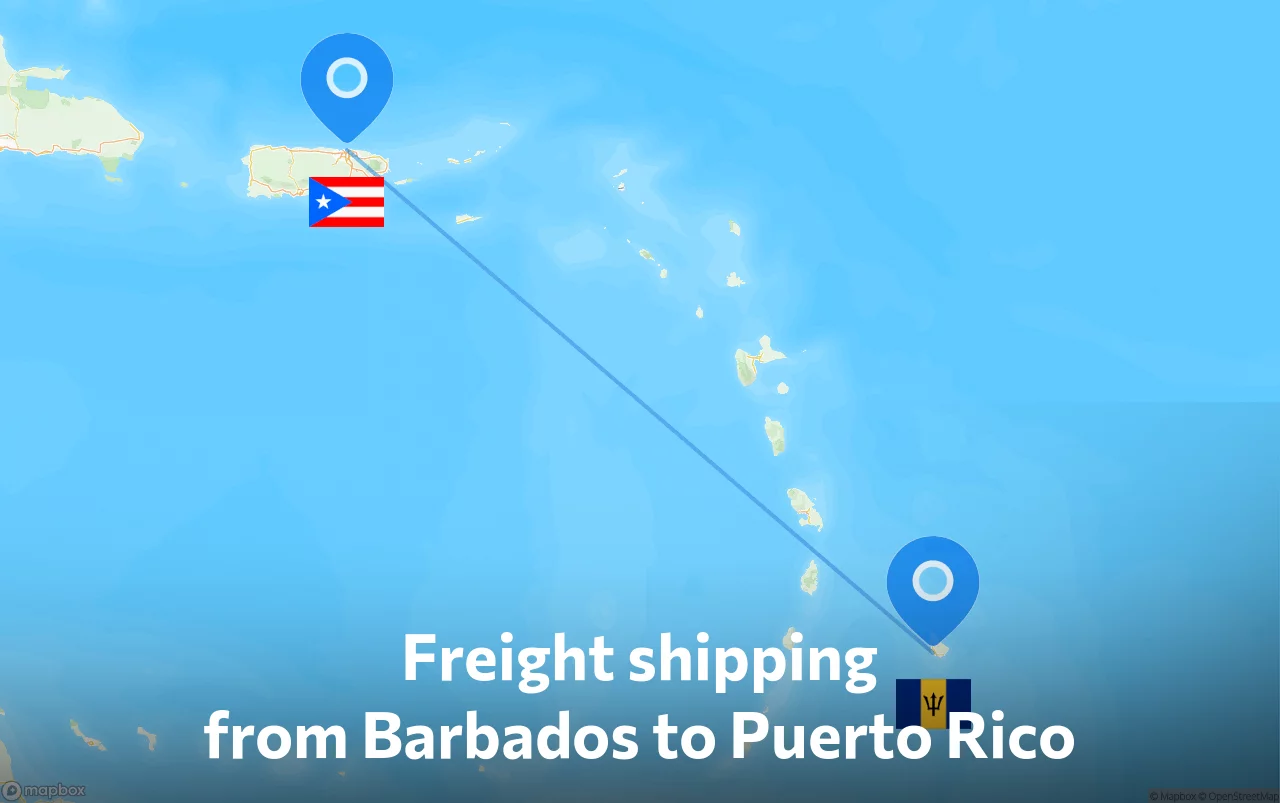 Shipping route from Barbados to Puerto Rico