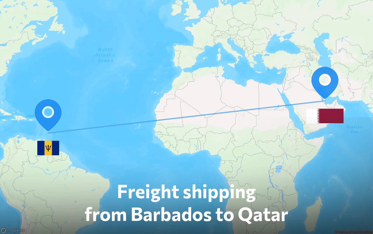 Shipping route from Barbados to Qatar