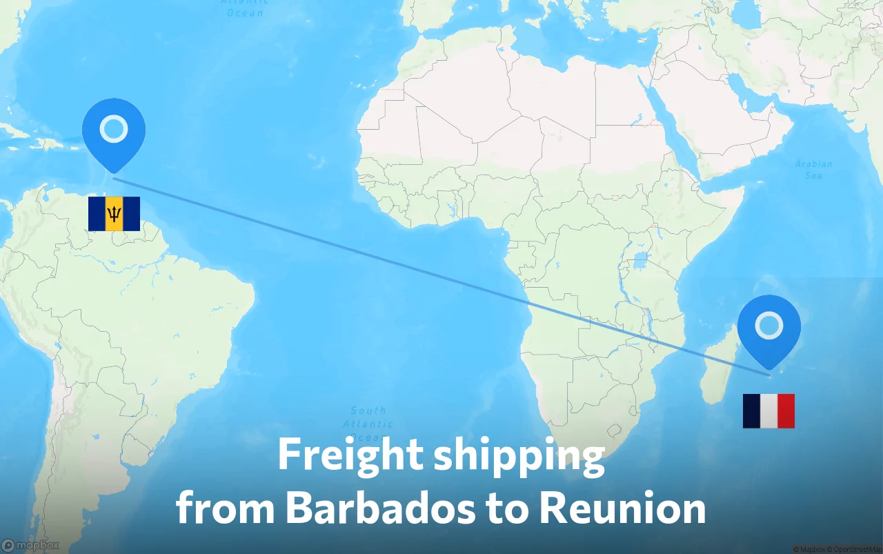 Shipping route from Barbados to Reunion