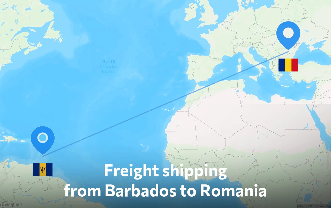Shipping route from Barbados to Romania