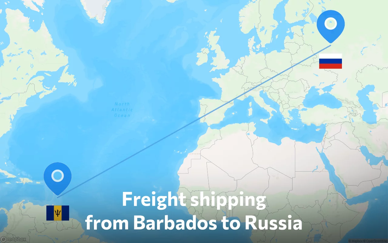 Shipping route from Barbados to Russia