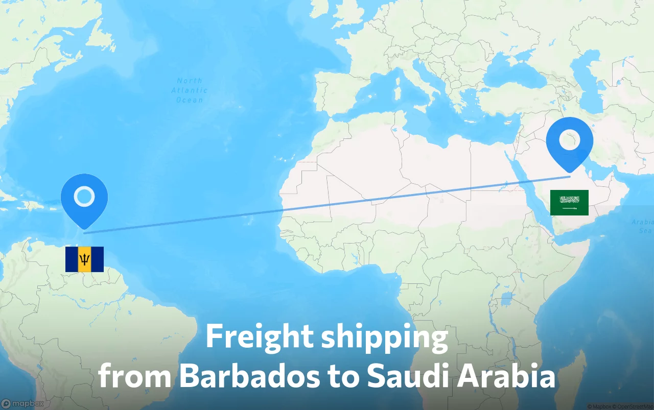 Shipping route from Barbados to Saudi Arabia