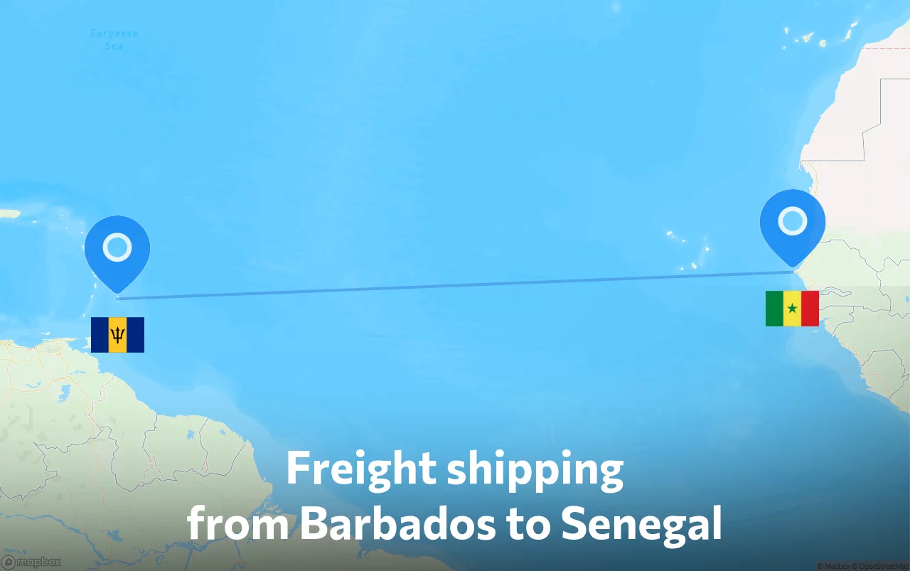 Shipping route from Barbados to Senegal