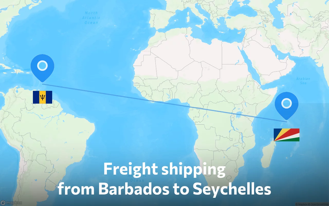 Shipping route from Barbados to Seychelles