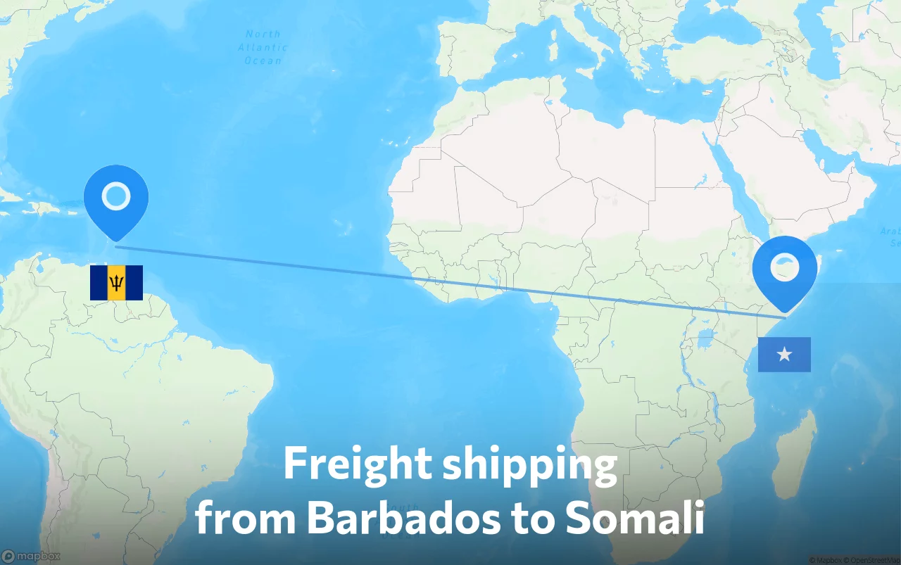 Shipping route from Barbados to Somali
