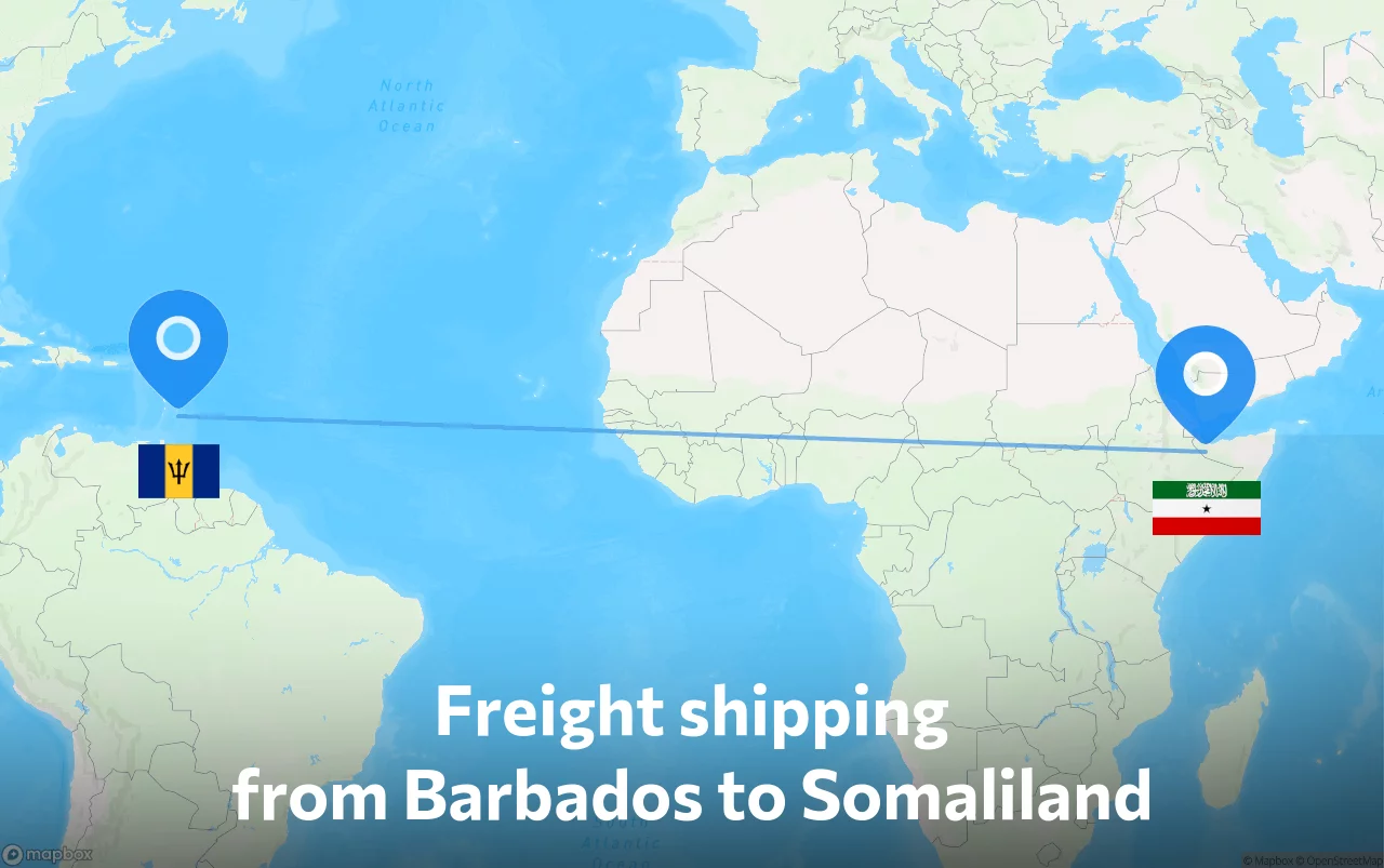 Shipping route from Barbados to Somaliland