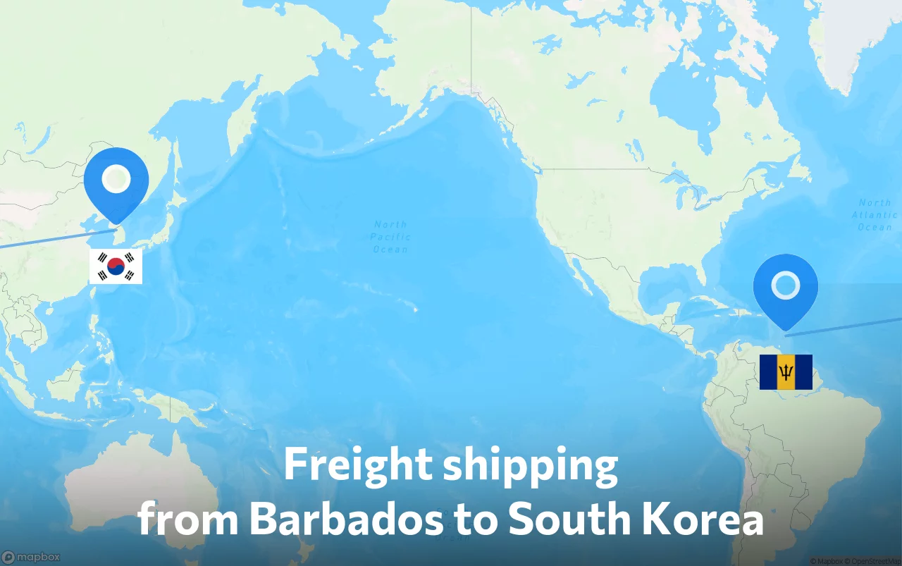 Shipping route from Barbados to South Korea
