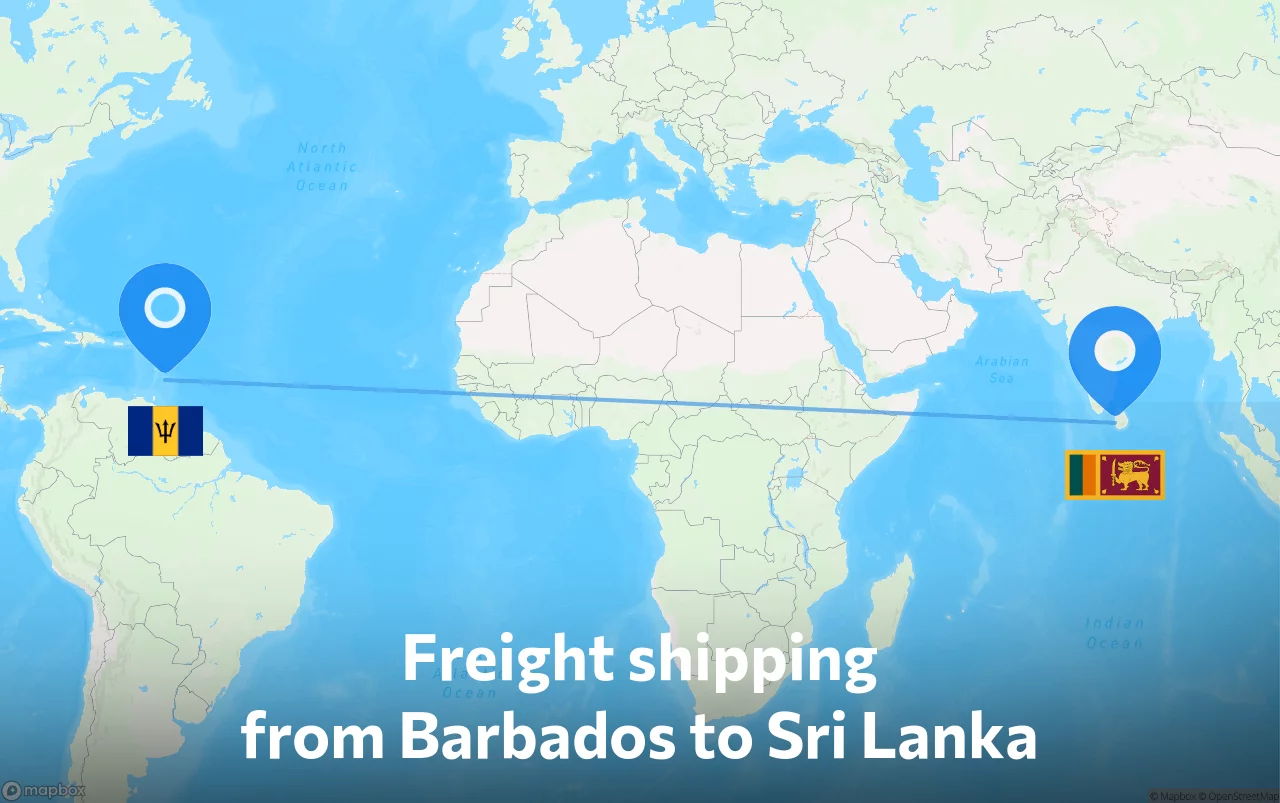 Shipping route from Barbados to Sri Lanka