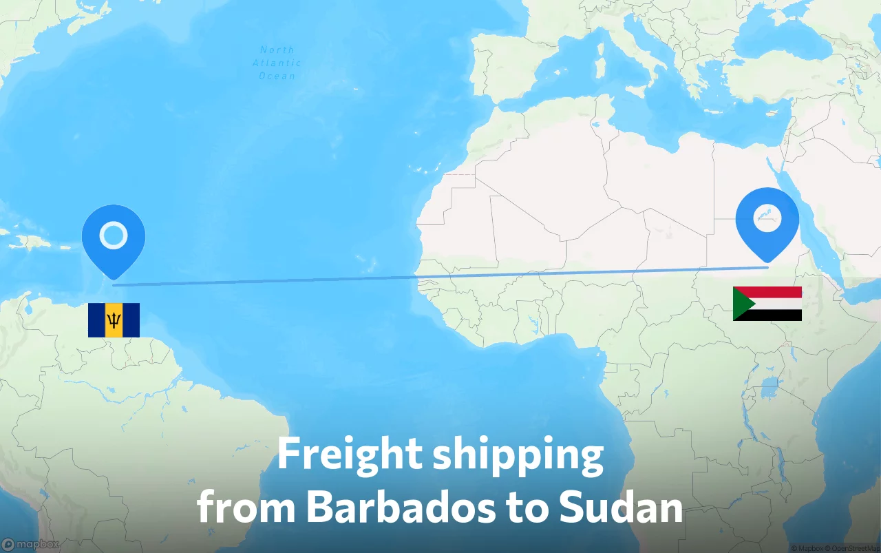 Shipping route from Barbados to Sudan