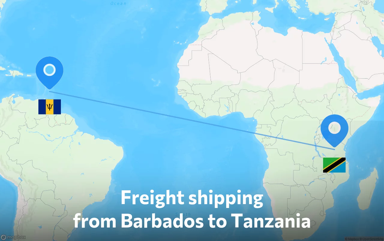 Shipping route from Barbados to Tanzania